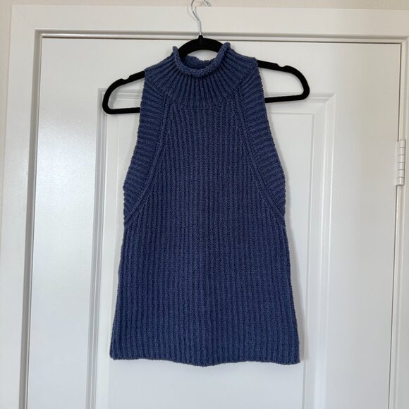 Anthropologie Siobhan Sweater Tank Knit Mock Neck Winter Blue sz XS - Picture 4 of 14